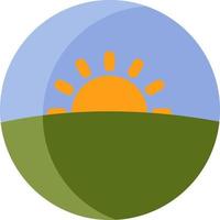 Sunset in the field, icon illustration, vector on white background