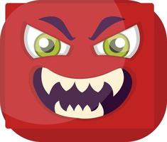 cara de emoji roja cuadrada con ilustración de vector de sonrisa malvada en un fondo blanco