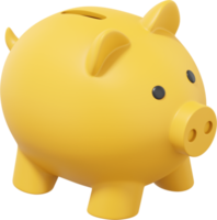 Yellow piggy bank. PNG icon on transparent background. 3D rendering.
