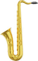 metal ouro saxofone, instrumento musical. renderização 3D. png ícone em fundo transparente.