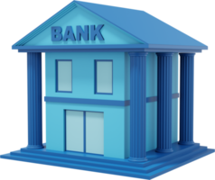 Bankgebäude ist blau. png-Symbol auf transparentem Hintergrund. 3D-Rendering. png