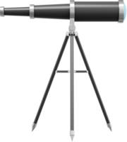 télescope noir réaliste, vue latérale. rendu 3d. icône png sur fond transparent.