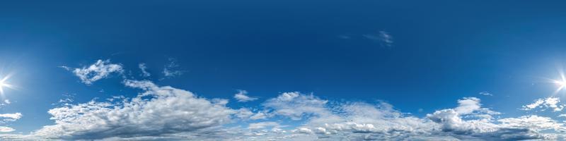 blue sky with beautiful clouds as seamless hdri 360 panorama view with zenith for use in 3d graphics or game development as sky dome or edit drone shot photo