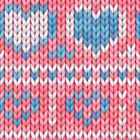 Pink and blue seamless knitted pattern with hearts. Woolen cloth. Knitted Pattern in scandinavian style for greeting card, banner, backgrounds, wallpaper. Vector illustration.