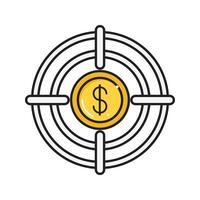 ilustración de vector de objetivo de dólar en un fondo. símbolos de calidad premium. iconos vectoriales para concepto y diseño gráfico.