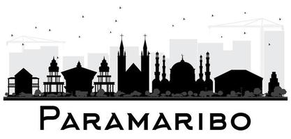 Paramaribo City skyline black and white silhouette. vector