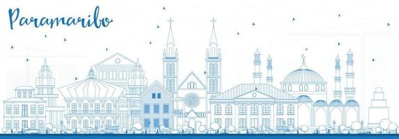 Outline Paramaribo Skyline with Blue Buildings. vector