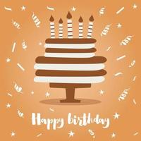 pastel de cumpleaños con velas y confeti. vector