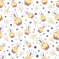 Seamless pattern with colorful hand drawn cupcakes. vector