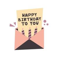 Envelope with a letter. Happy birthday typographic vector design for greeting cards, birthday cards, invitation cards. Flat style.