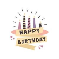 velas y cinta. diseño tipográfico de feliz cumpleaños para tarjetas de felicitación, postales, web, carteles. estilo plano vector