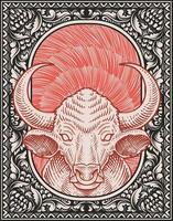 illustration vintage bull with engraving style vector