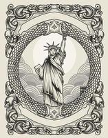 Ilustración de la estatua de la libertad de la vendimia con estilo retro vector