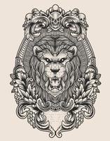 illustration vintage lion with engraving style vector