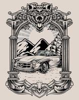 Ilustración de estilo retro de coches de época vector