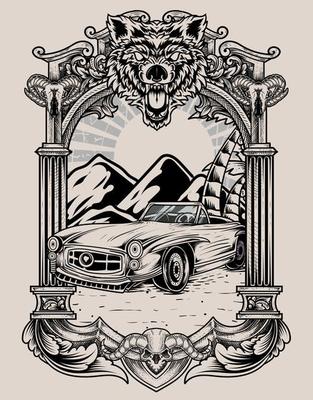 illustration vintage car retro style
