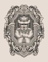 illustration mafia gangster with engraving style