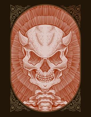 illustration skull demon with engraving style