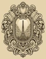 illustration retro eiffel tower with vintage style vector