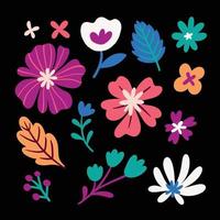 colección de patrón de ilustración floral vintage para elemento de diseño. conjunto de flores en lindo diseño dibujado a mano para tela y adorno de diseño vector