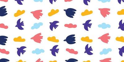 Minimalist trendy bord and cloud in naive style for cute background illustration design. Wallpaper in pattern hand drawn style vector