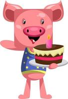 Pig holding cake, illustration, vector on white background.