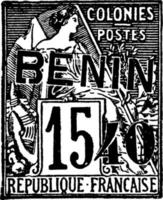 Benin 15 C Stamp, 1892, vintage illustration vector