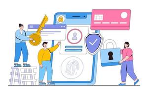 protección de datos plana en el concepto de teléfono móvil. ilustración vectorial mínima de estilo de diseño de esquema para página de inicio, banner web, infografía, imágenes de héroe vector