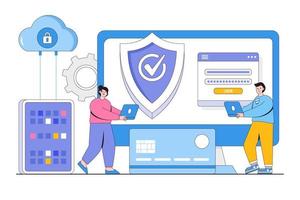 base de datos plana y seguridad de datos cibernéticos, personal, concepto de privacidad. ilustración vectorial mínima de estilo de diseño de esquema para página de inicio, banner web, infografía, imágenes de héroe vector