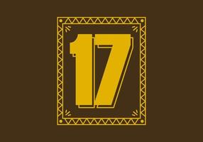 número 17 en marco de rectángulo retro vector