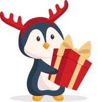 pingüino con ilustración de diseño de personaje de regalo de navidad vector