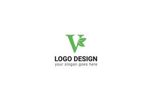 V letter eco logo with leaf. Vector typeface for nature posters, eco friendly emblem, vegan identity, herbal and botanical cards etc. Ecology V letter logo with green leaf.