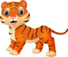 Cute tiger cartoon on white background vector