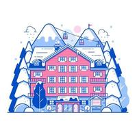 Winter Ski Resort Monoline Landscape vector