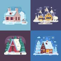 Rural Winter Houses and Cabins Landscapes vector