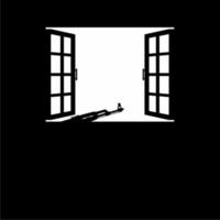 Machine Gun on the Windows. Silhouette Visual of the Dramatical of the War, Conflict, Combat and or Battle. Vector Illustration