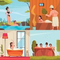 Relaxing Bathing 2x2 Design Concept vector