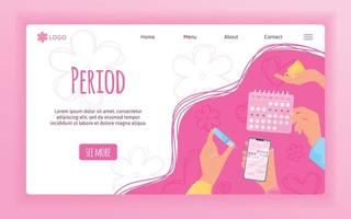 página de inicio del período de menstruación vector