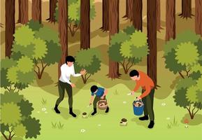 Forest Mushroom Pickers Composition vector