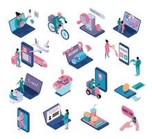 Online Services Isometric Color Set vector