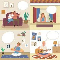 Four Dreams Dreaming People Flat Icon Set vector