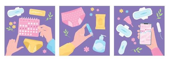 Menstruation Square Compositions Set vector