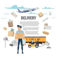 Post mail delivery and postman vector poster