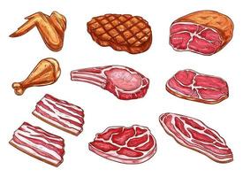 Vector sketch meat butcher products icons