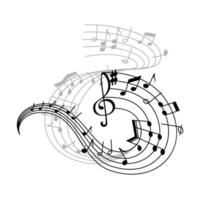 Music note and treble clef on swirling stave icon vector