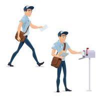 Post mail postman at delivery work vector icons