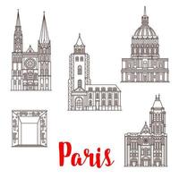 Paris travel landmarks vector buildings line icons