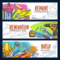 Vector work tools home repair sketch banners