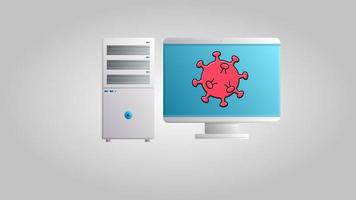 una computadora digital moderna con un monitor de medicina en línea para trabajar en una cura para una peligrosa epidemia mortal de la pandemia del virus de la enfermedad coronavirus covid-19. ilustración vectorial vector