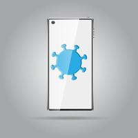 Digital modern touchscreen mobile phone smartphone on a white background and a dangerous virus infectious pandemic of the epidemic of coronovirus infection covid-19. Vector illustration